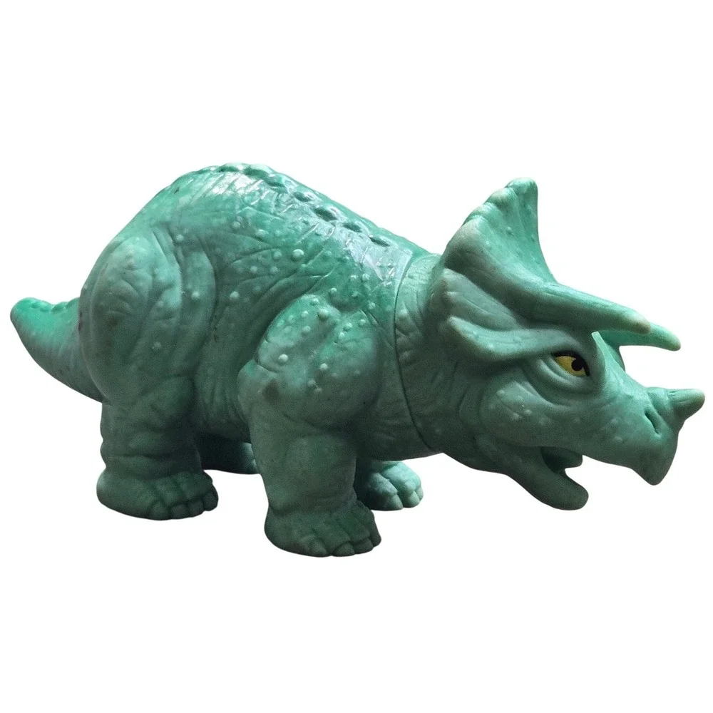 Vintage Playskool 1988 Triceratops Dinosaur Green Soft Rubber Action Figure Toy